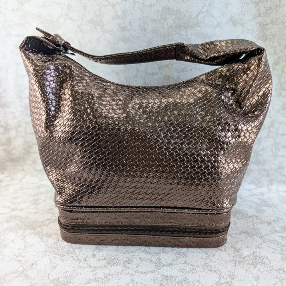 Ulta Beauty Brown Woven Look Makeup Bag Train Case 2-Tier Cosmetic Organizer